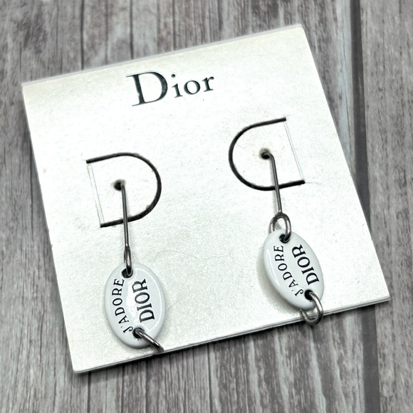 SOLD❤️ DIOR VTG Y2K “J’adore Dior” Galliano Era Pierced Dangle Earrings Silver - Picture 5 of 8